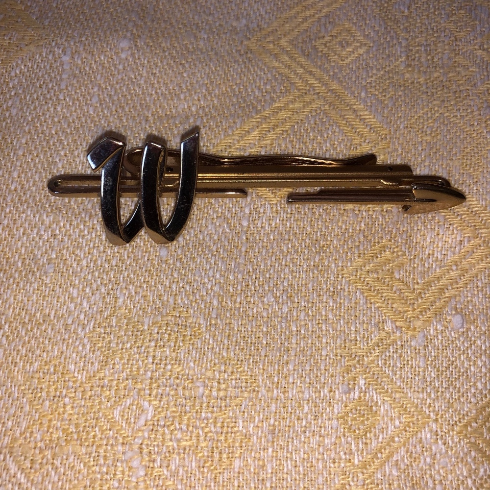 Vintage Hickok USA Gold Tie Bar Large Letter W